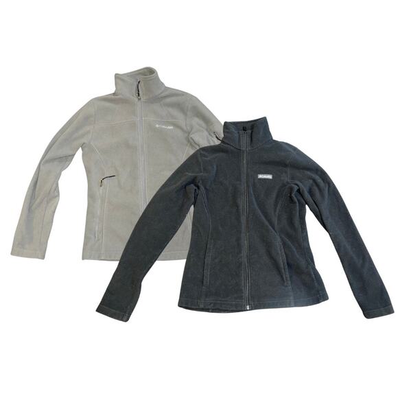 Columbia Bundle Gray Black Mock Neck Fleece Jacket Full Zip Small Lightweight - Picture 1 of 10